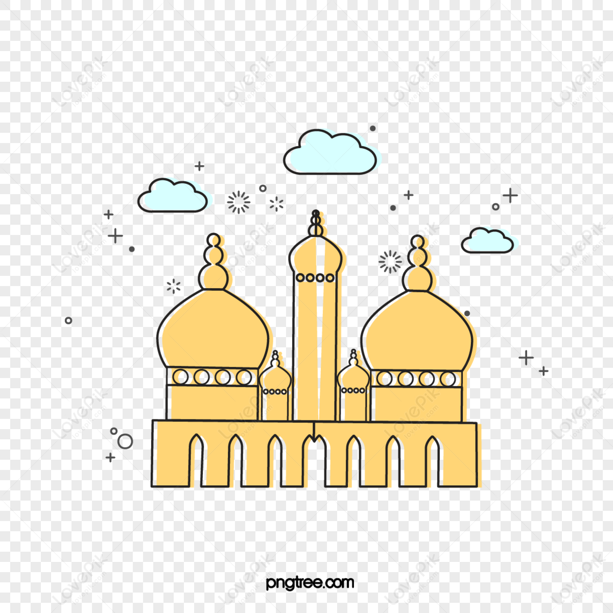 Simple linear travel world famous Islamic architectural logo,religious,modern png transparent background