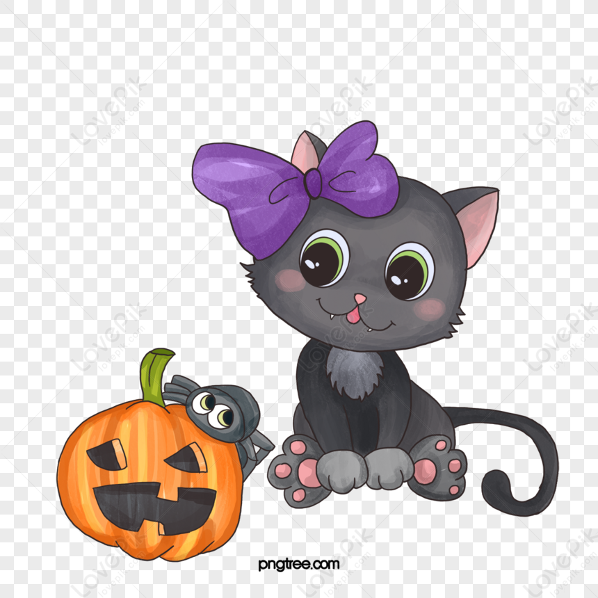 Watercolor Halloween Cartoon Cat And Spider,bat,cartoon Spiders Free ...