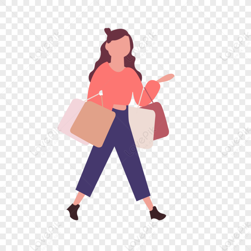 Cartoon Hand Drawn Shopping Bag Walking Woman Illustration,cartoon ...