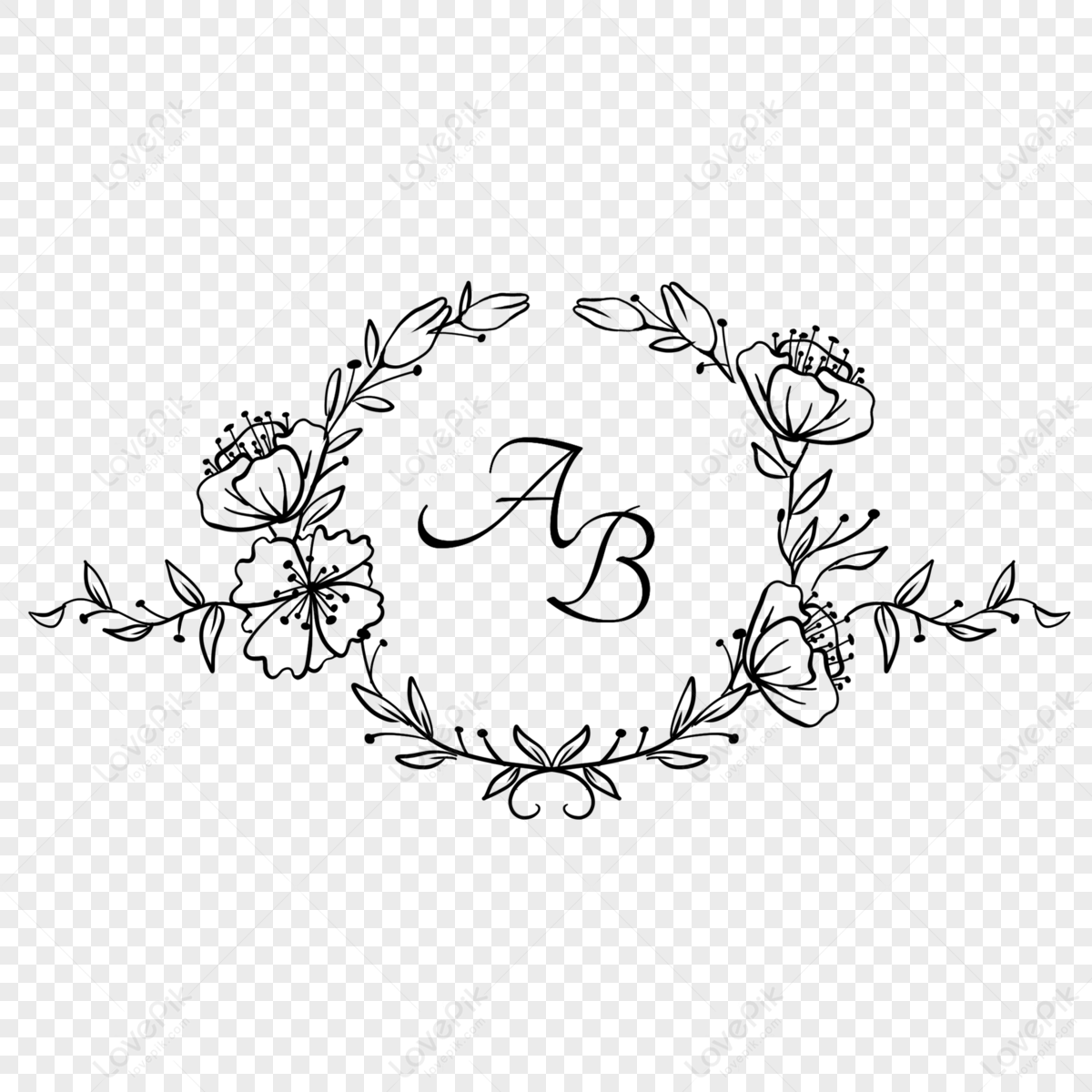 Dibujado A Mano Floral Lineart Boda Frontera,ilustración,línea PNG ...