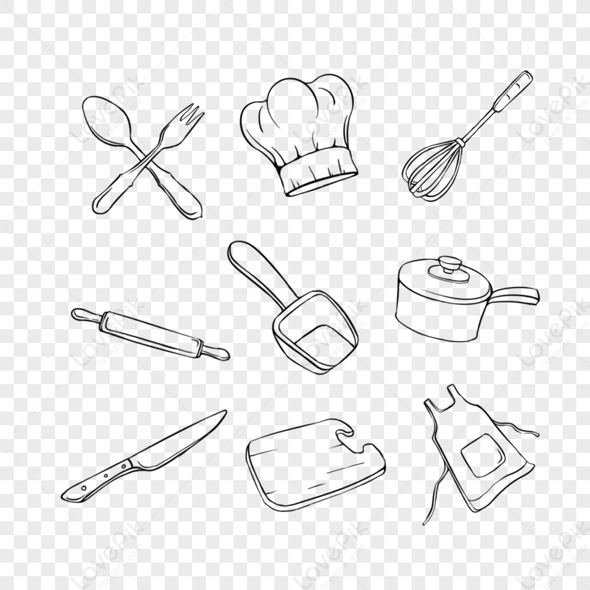 Kitchen utensils one line continuous drawing. Wheel pizza cutter,  confectionery spatula, cooking whisk continuous one line illustration Stock  Vector Image & Art - Alamy