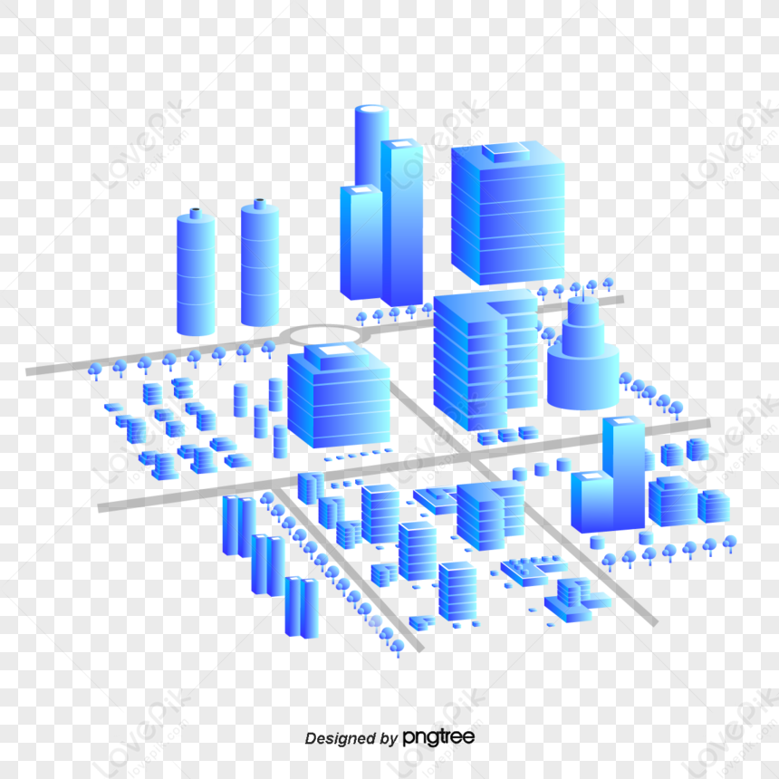 2.5d Blue Gradient Creative-solid Geometry Isometric Minimalist City ...