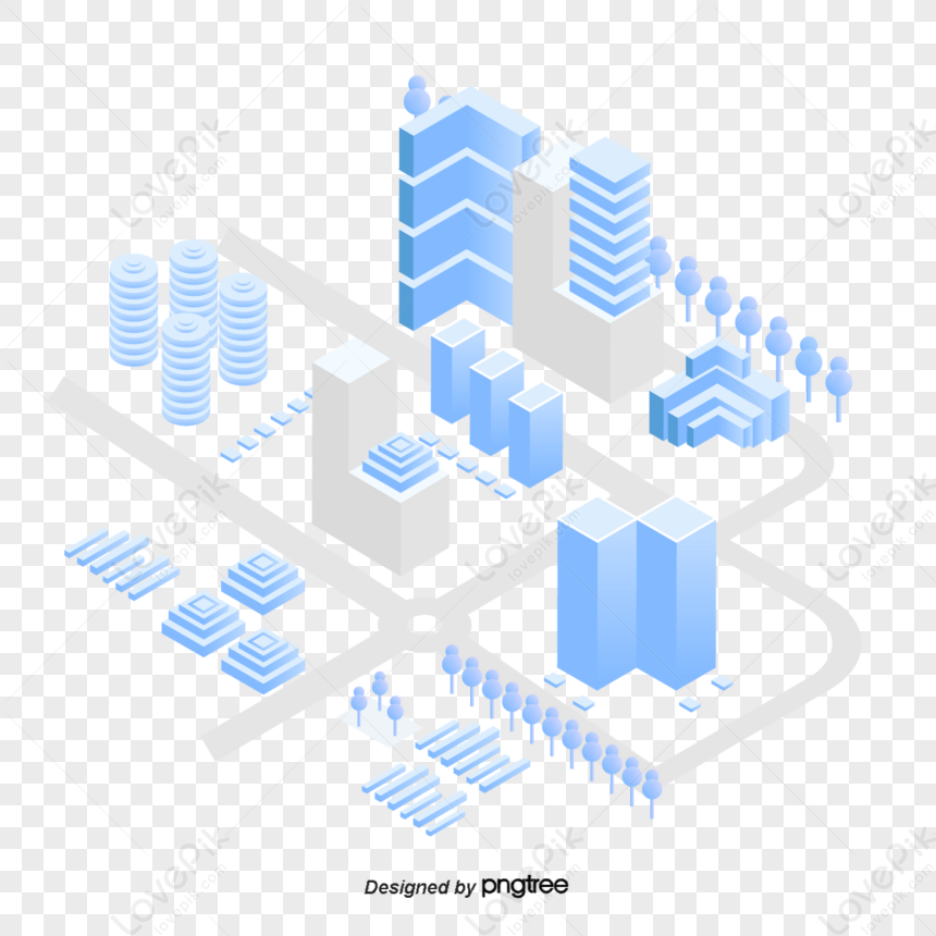 2.5d Blue Gradient Creative-solid Geometry Isometric Minimalist City ...