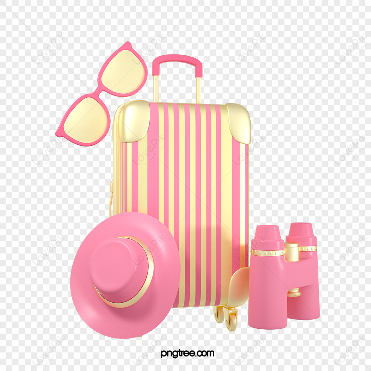3d pink cartoon out travel suitcase,surfing,pink tender png transparent image