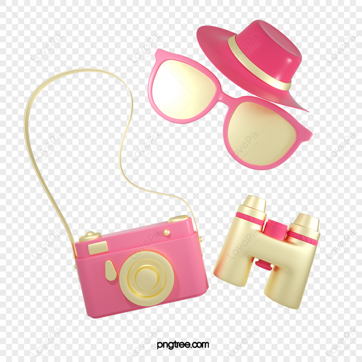 3d stereo pink cute travel,pink tender,camera logo,telescope png image free download