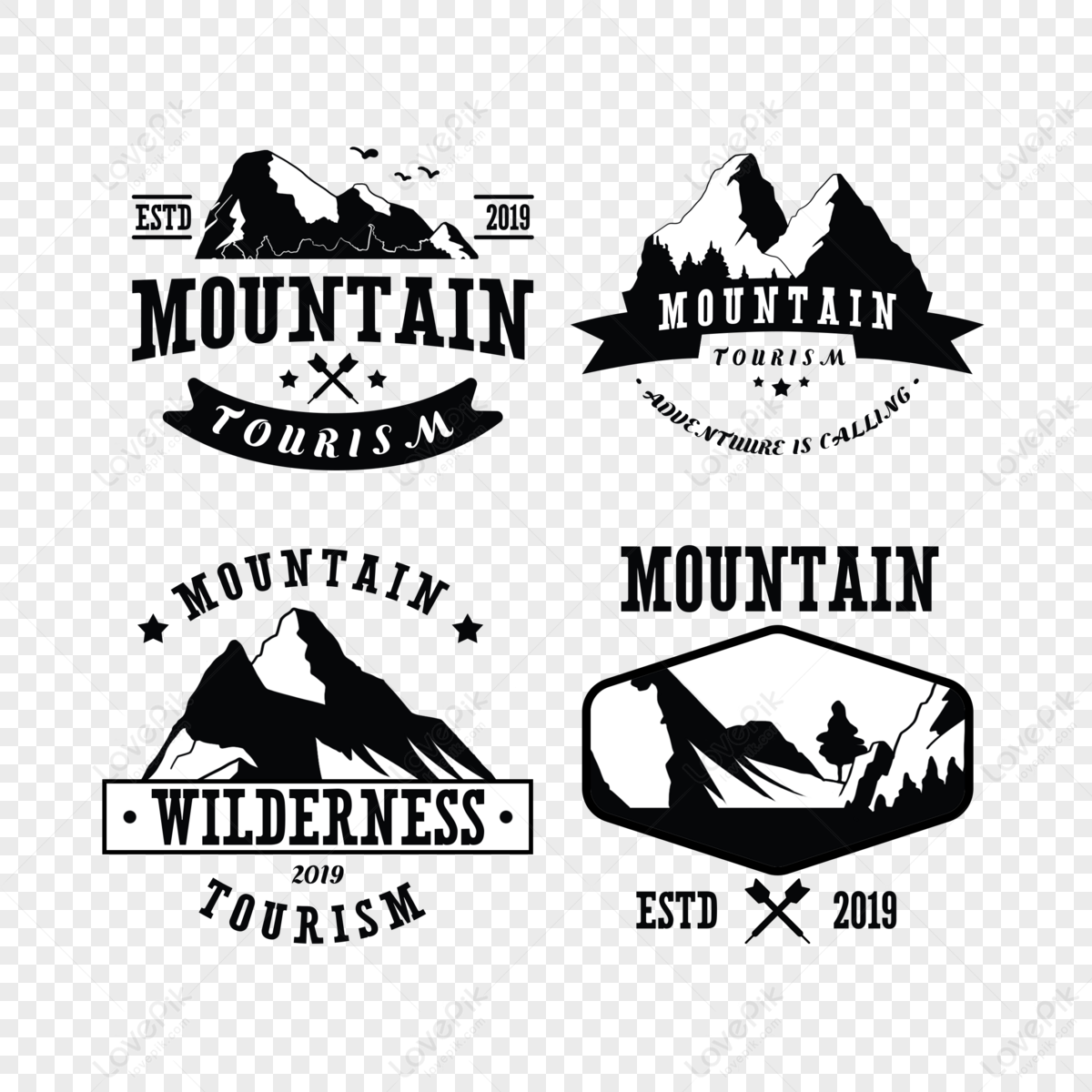 Black mountaineering travel silhouette sign,nature,set,emblem png image free download