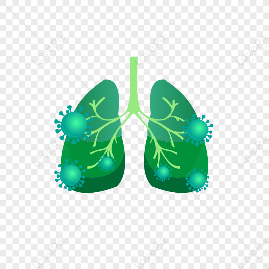 Cartoon Hand Drawn Green Lung Virus Illustration,blue,gradient Free PNG ...