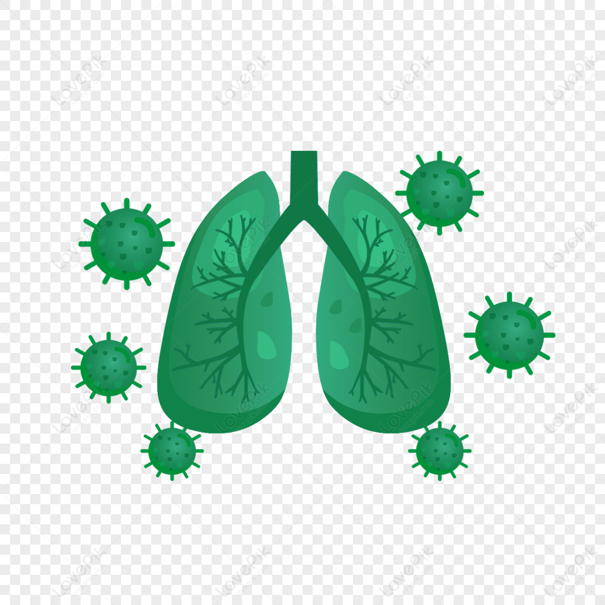 Cartoon Hand Drawn Green Pneumonia Illustration,organ,covid 19 PNG Hd ...