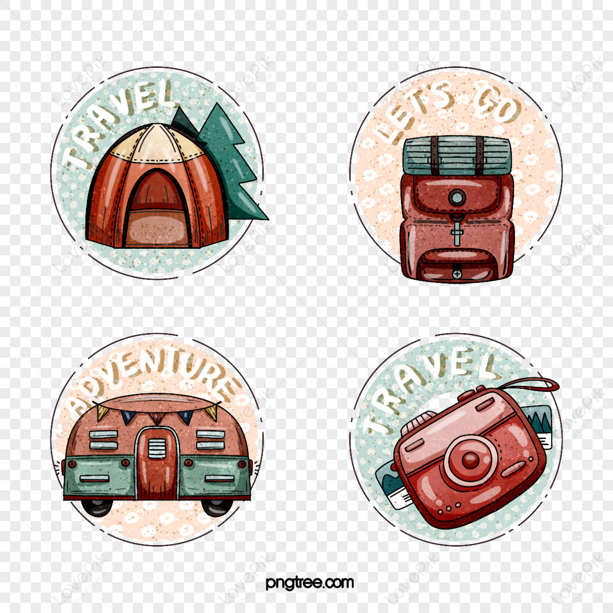 Cartoon red travel sticker element,world tourism day,backpack,travel stickers png transparent image