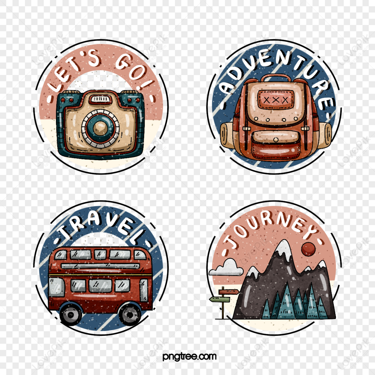Cartoon style travel elements stickers,lifestyle,journey,automobile png picture