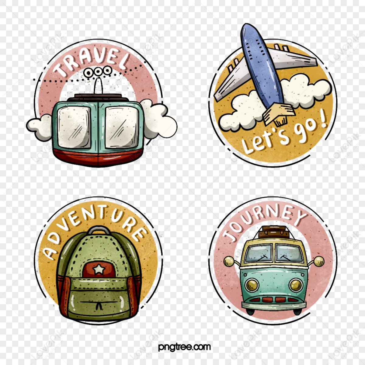 Cartoon style travel theme stickers,paint hand,aircraft,hand painted png hd transparent image