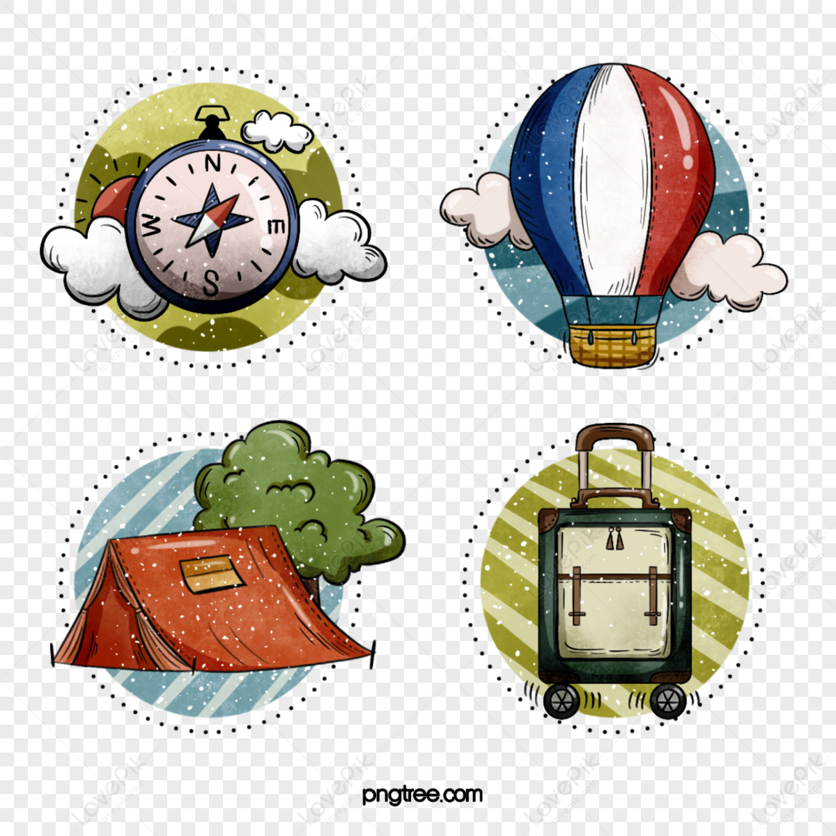 Cute style travel element stickers,trip,brain,isolated png free download
