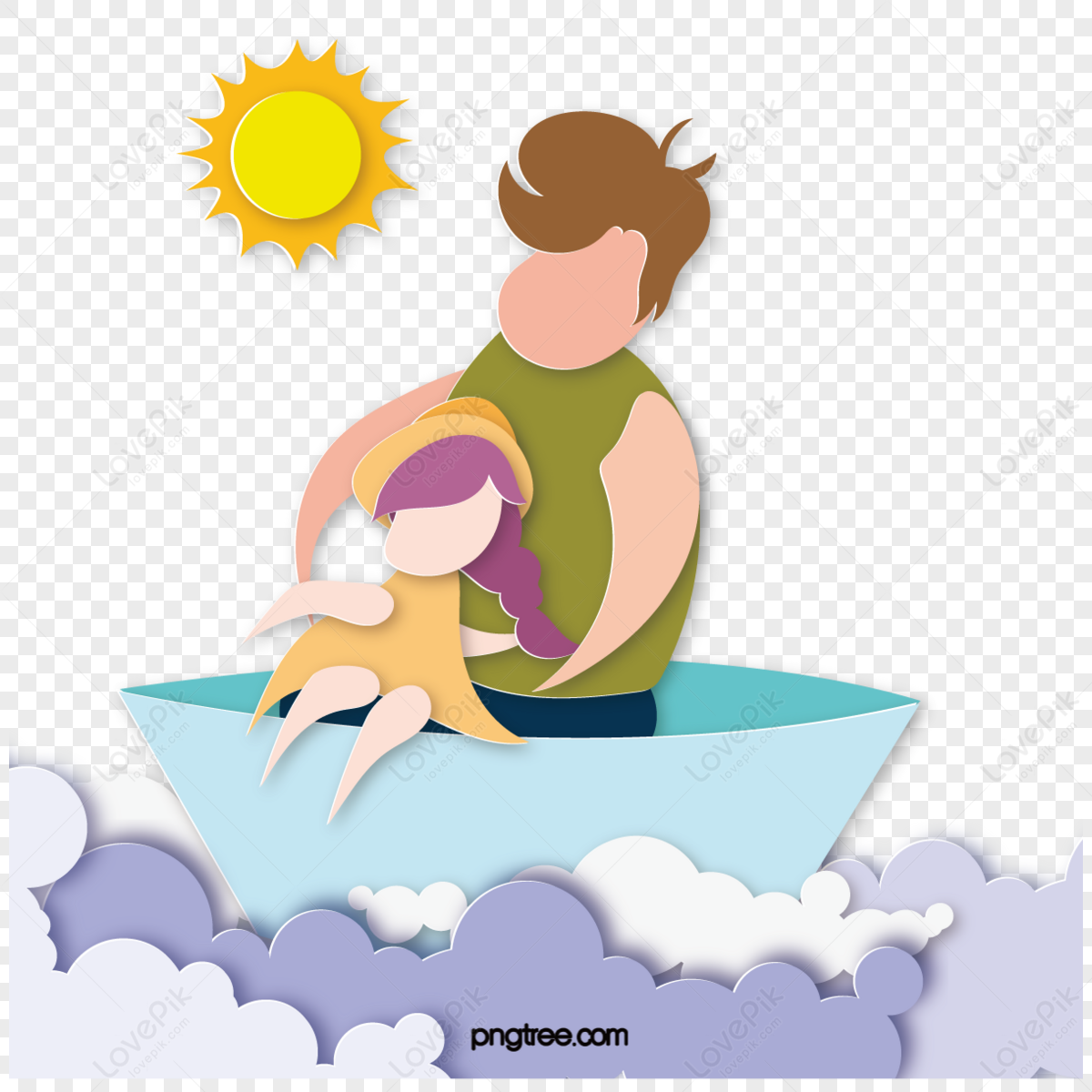 Fathers day women cartoon boat paper cut,flower,pink png transparent image