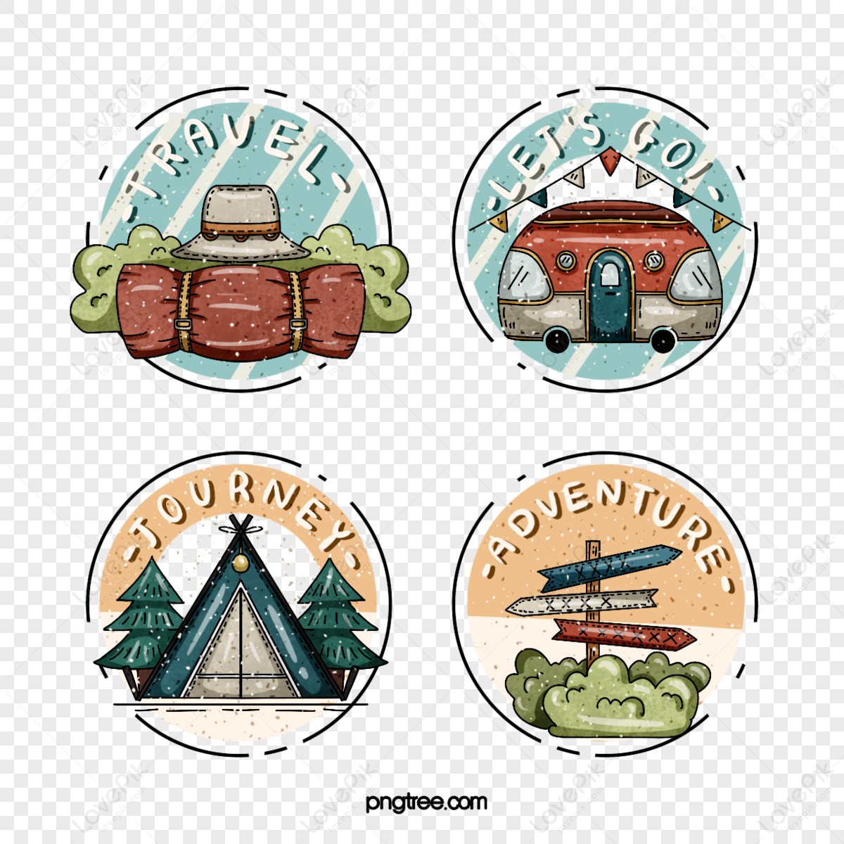 Fresh and cute travel element stickers,car,camping free png