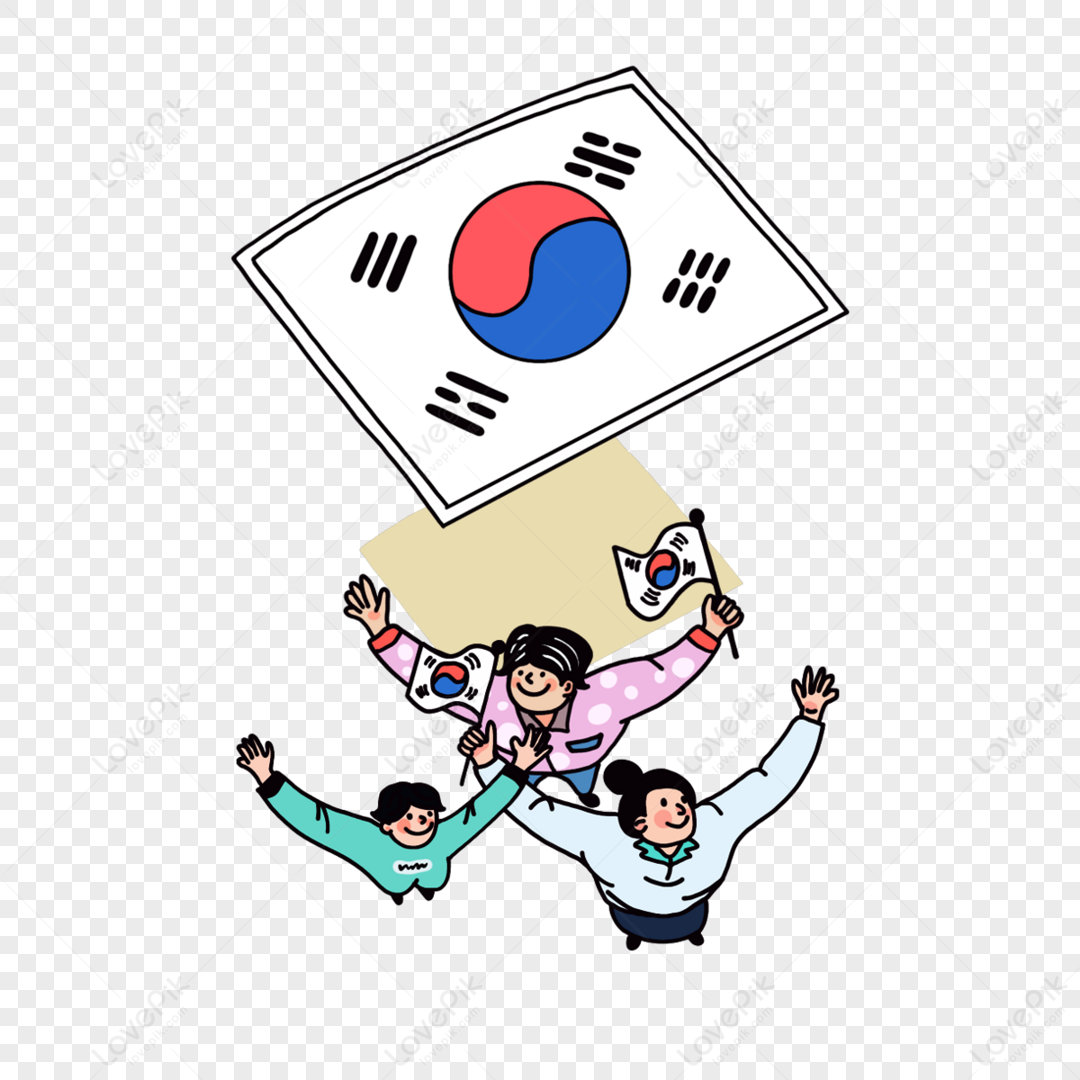 Hand drawn South Korea flag parade illustration,cartoon,flagpole png hd transparent image