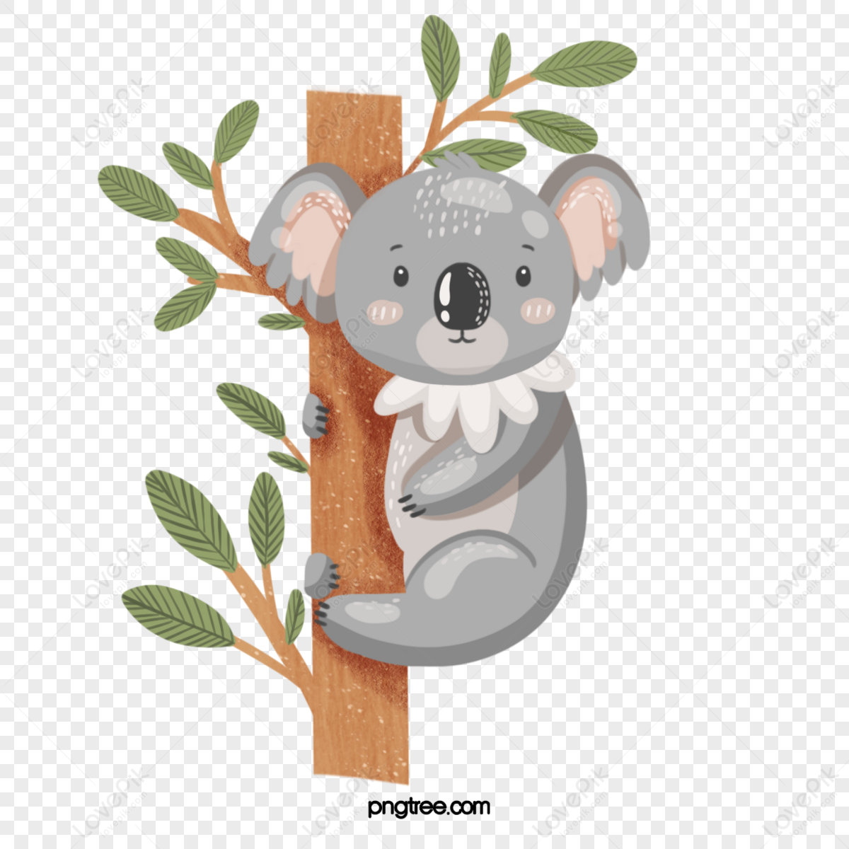 Hand drawn cute cartoon koala elements,funny,soft pale png picture