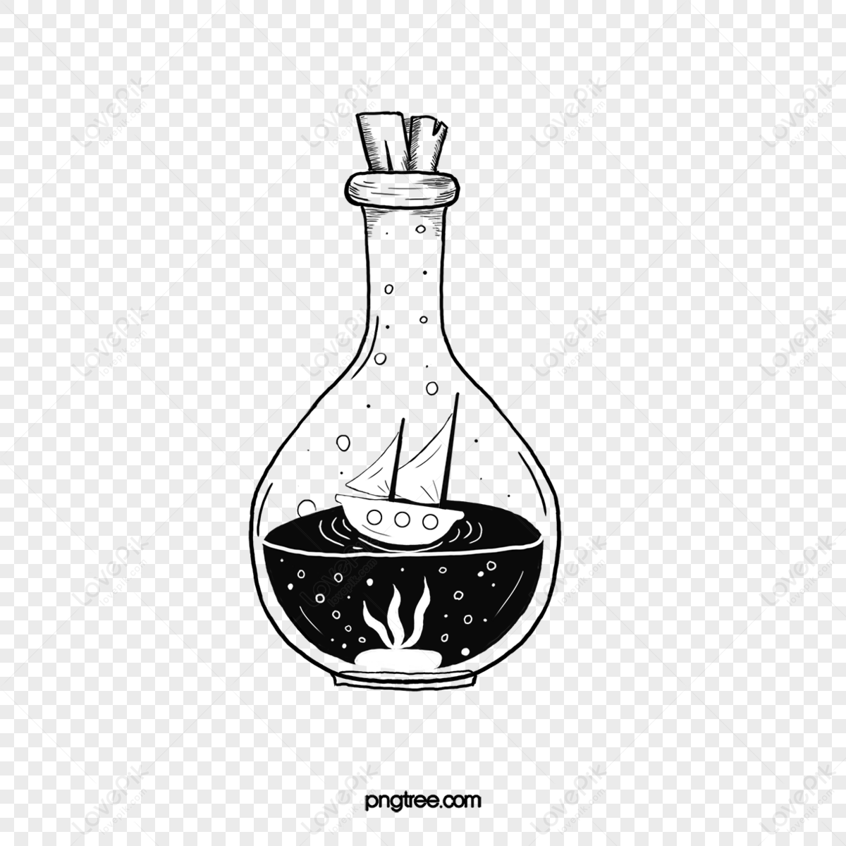 Hand Drawn Style Black And White Bottle Lineart,bubbles,bubble PNG ...