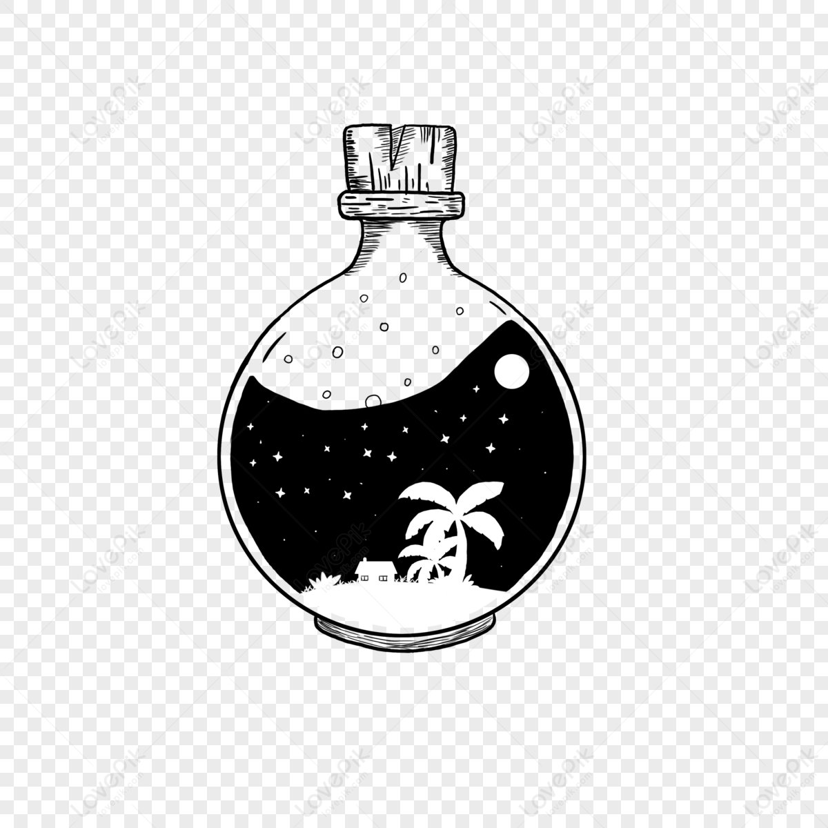 Hand Drawn Style Black And White Bottle Lineart,white Bottles,bubble 