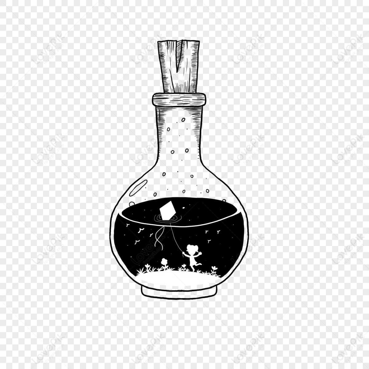 Hand Drawn Style Black And White Bottle Lineart,white Hands,white ...