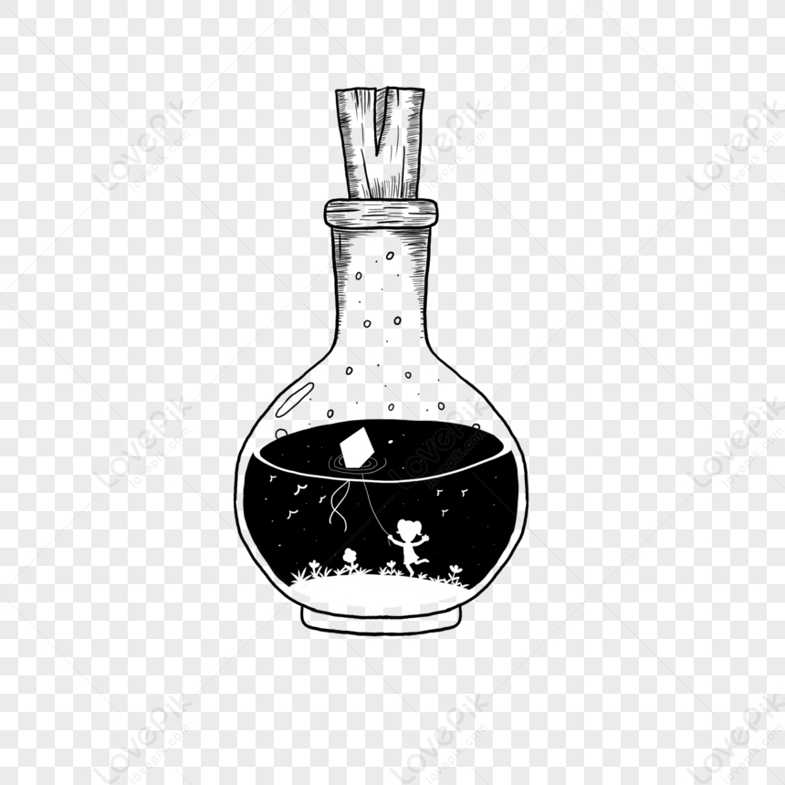 Hand Drawn Style Black And White Bottle Lineart,white Hands,white ...