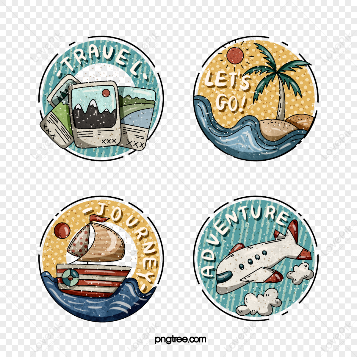 Hand drawn style travel elements stickers,aircraft,world tourism day png free download