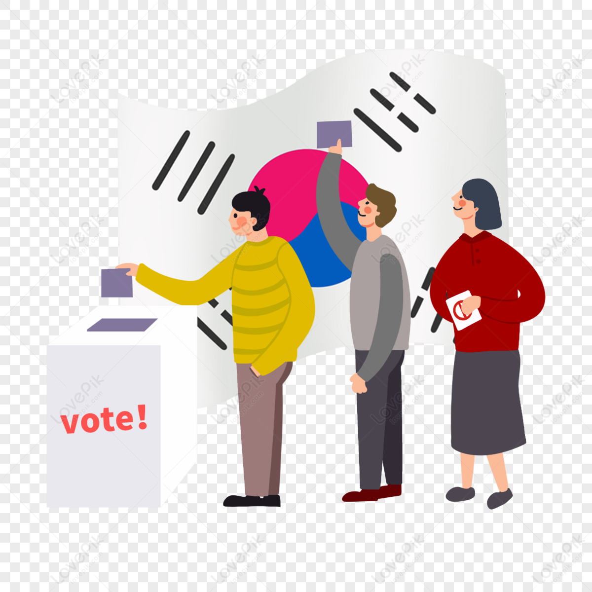South Korea hand drawn election day line up illustration,hand painted,cartoon png transparent background