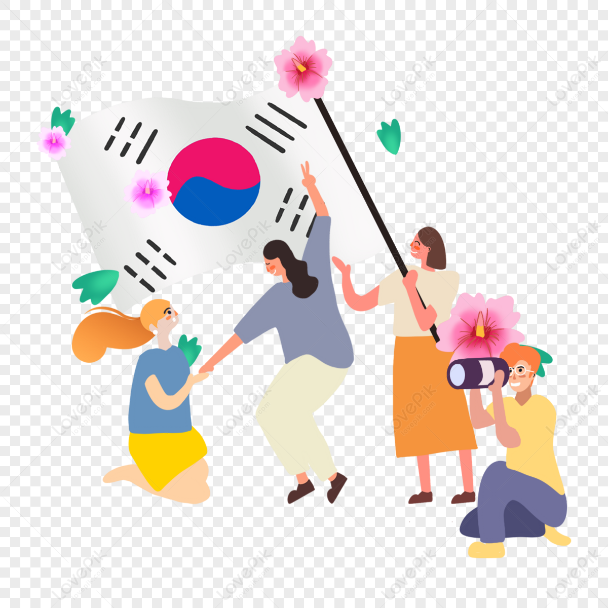 South Korea hibiscus flower flag revolt illustration,festival,paint hand png image free download