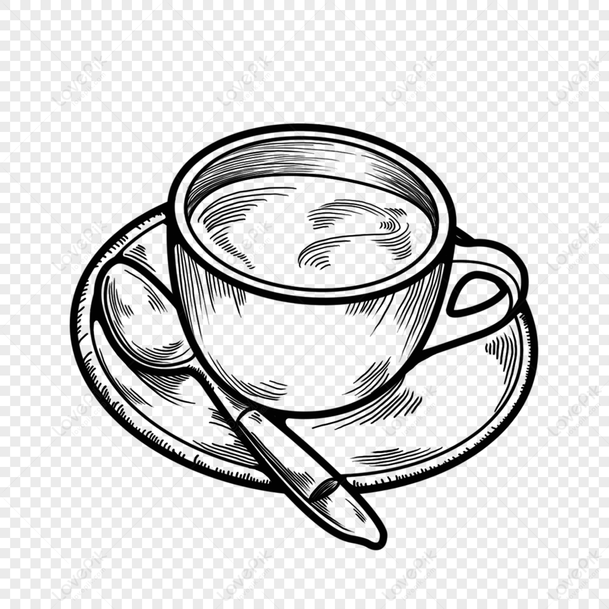 Cup Of Coffee Black And White Lineart,occident,coffee Sketch PNG Hd ...