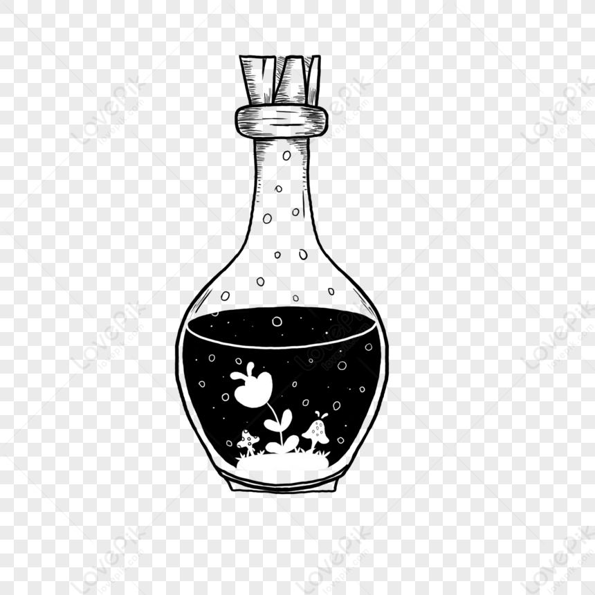 Hand Drawn Style Black And White Glass Bottle Lineart,vegetables,black ...