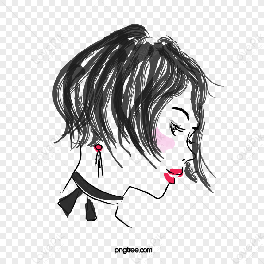 Ink Brush Short Hair Fashion Woman Illustration,hairstyle,white PNG ...