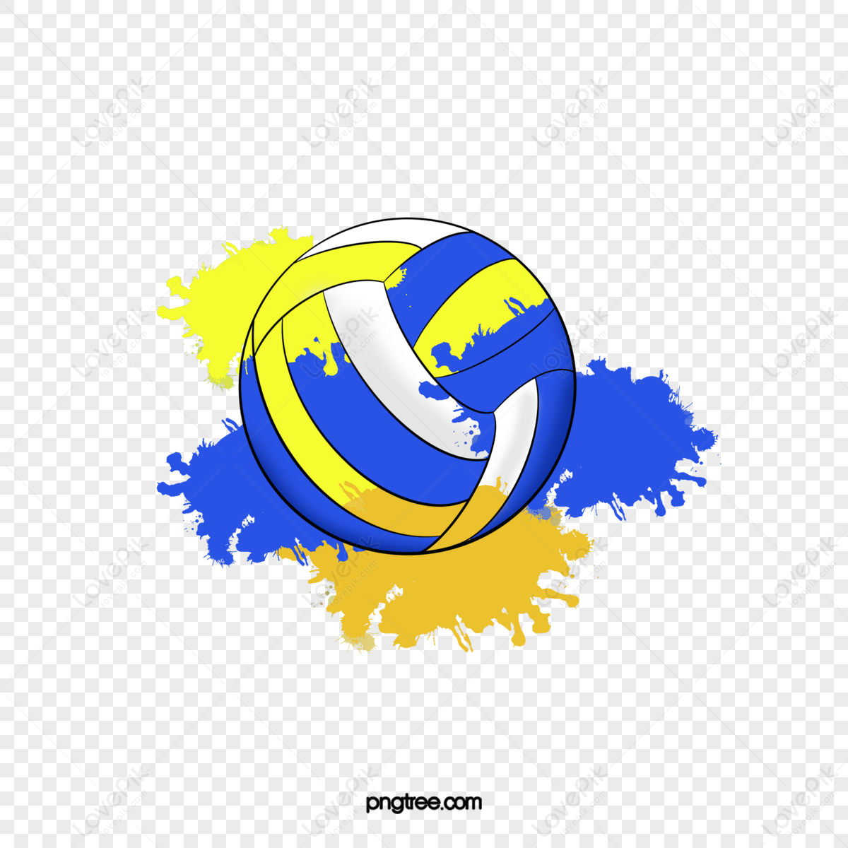 Cartoon Watercolor Yellow And Blue Volleyball,motion,physical Education ...