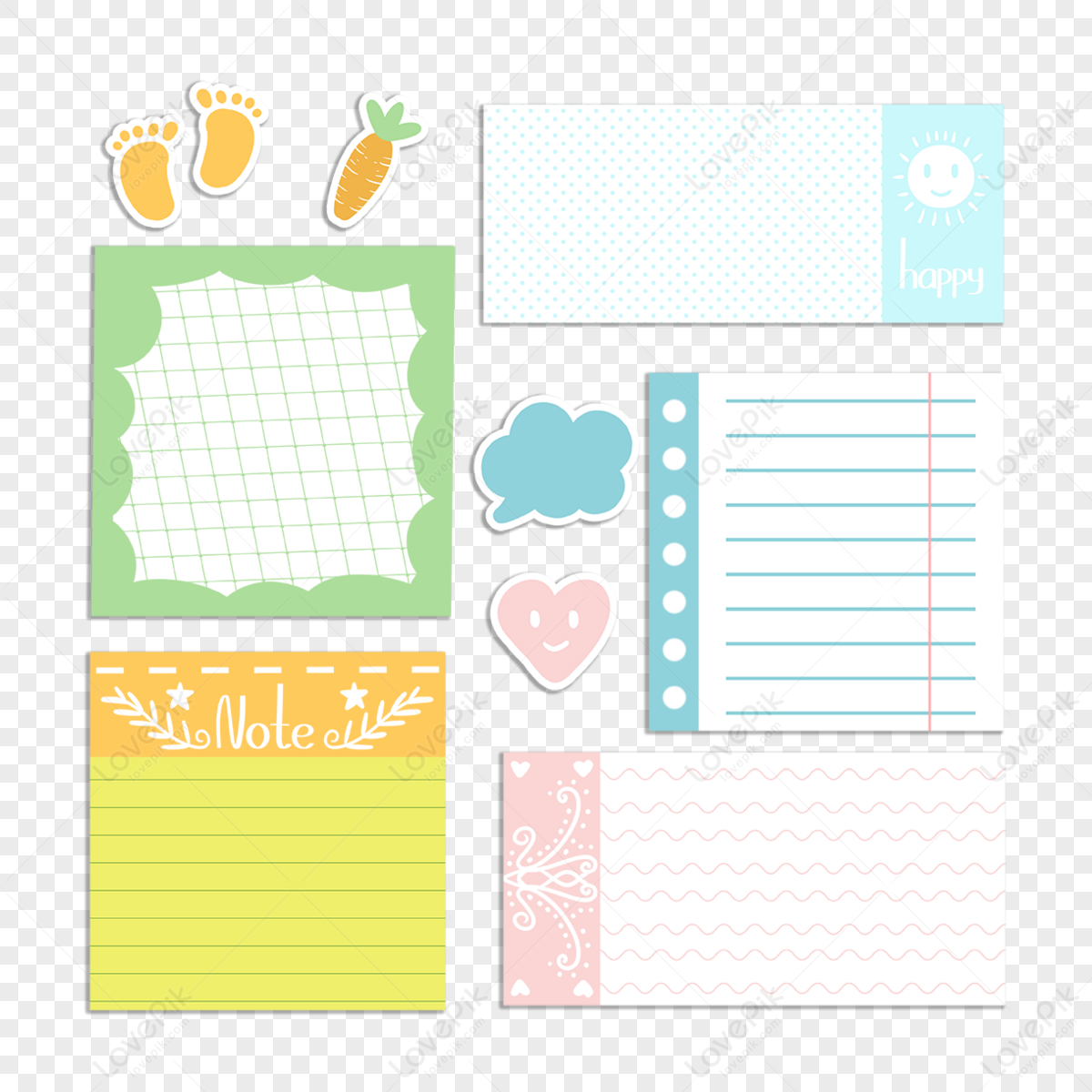 Cute color stationery notes,carrot,organic,date png transparent image