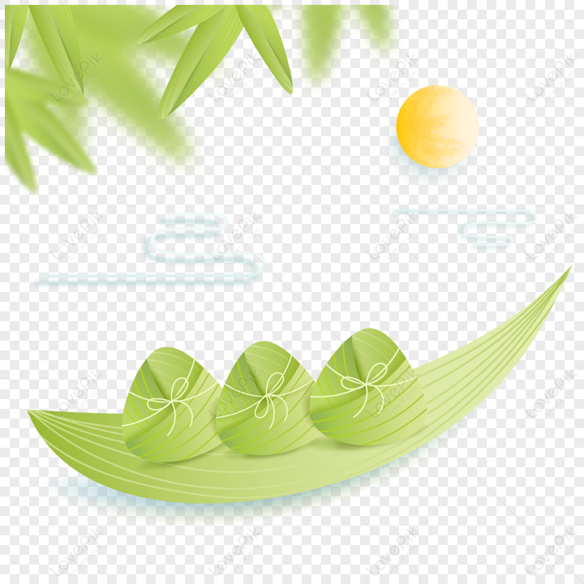 Dragon Boat Festival Green Cartoon Zongzi Bamboo Leaves,paper cut,custom png white transparent