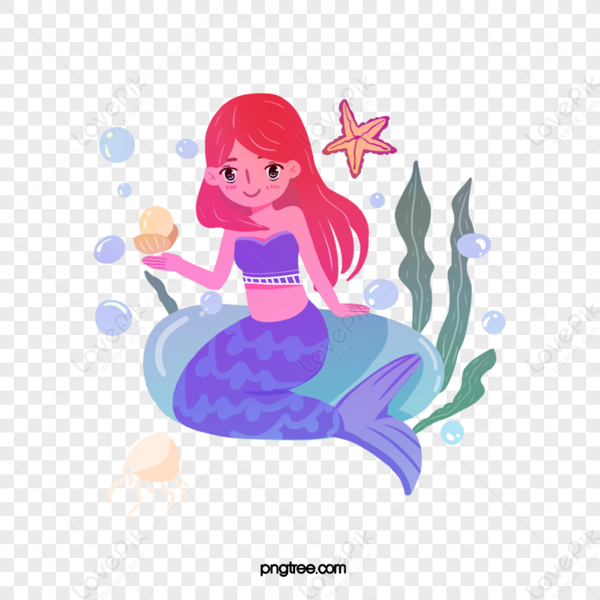 Hand Drawn Cute Mermaid,pearl,pearls,bubbles PNG Transparent Image And ...