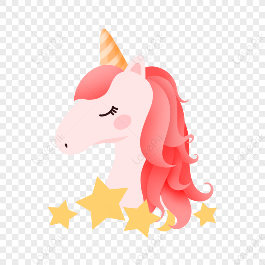 Star Decoration Red Hair Unicorn,stars,pink And Tender,close Eyes Png 