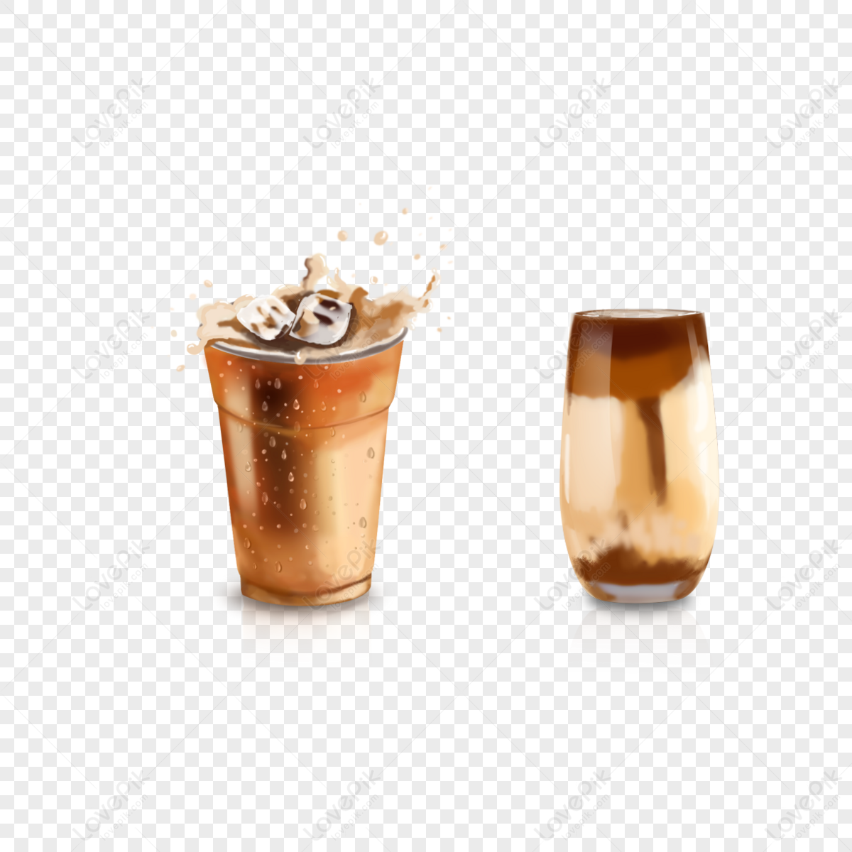 Premium PSD  Cool and refreshing iced coffee cup mockup with ice cubes and  splashing water