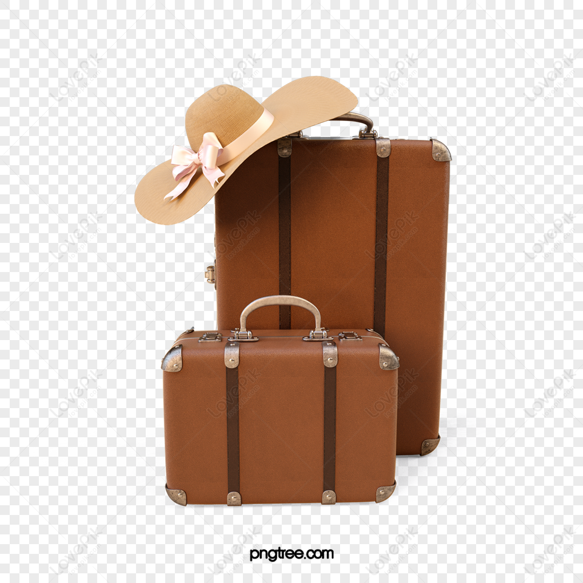 Vintage 3d travel suitcase element,hat,vacation,leisure time png transparent background