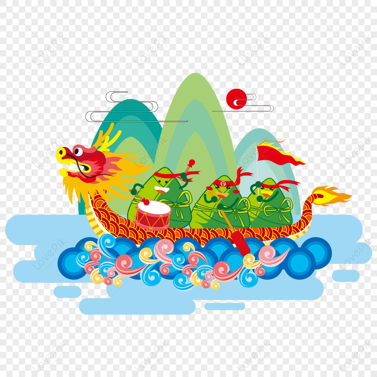 cartoon dragon boat festival dragon boat race,hand painted,zongzi free png
