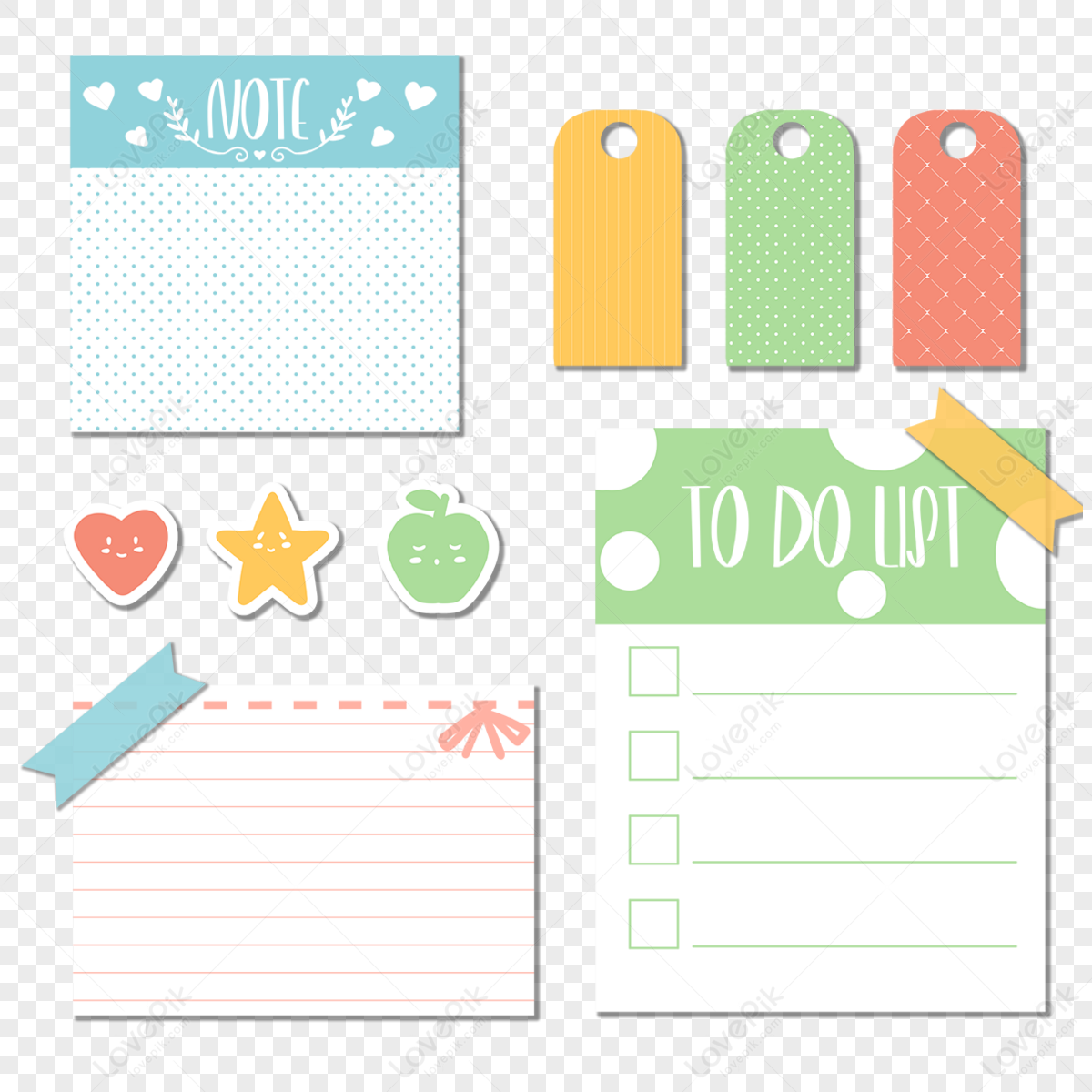 cute color notes,tags,business,cartoon style png hd transparent image