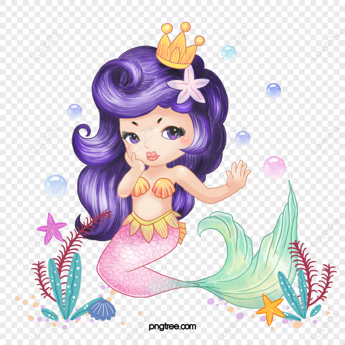 hand drawn cute mermaid princess,illustration,sirens,underwater world png image
