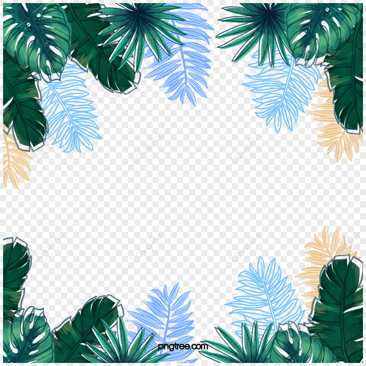 hand painted tropical green plant border,party,banana leaf png transparent background