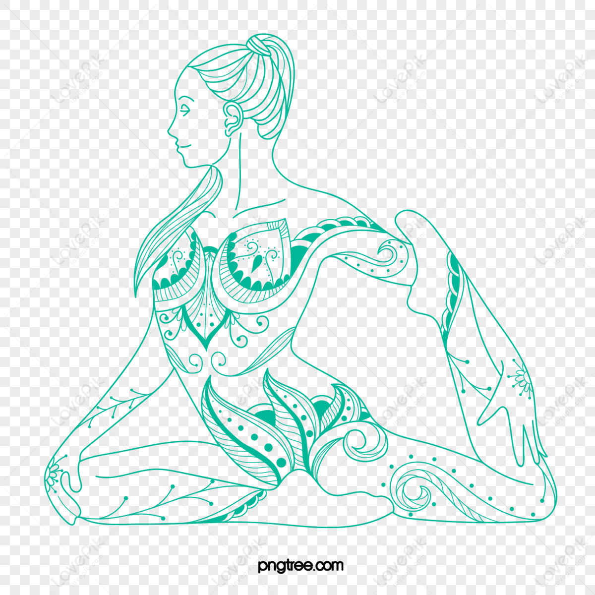mint green line yoga character demo decoration,shapes,sideways png hd transparent image