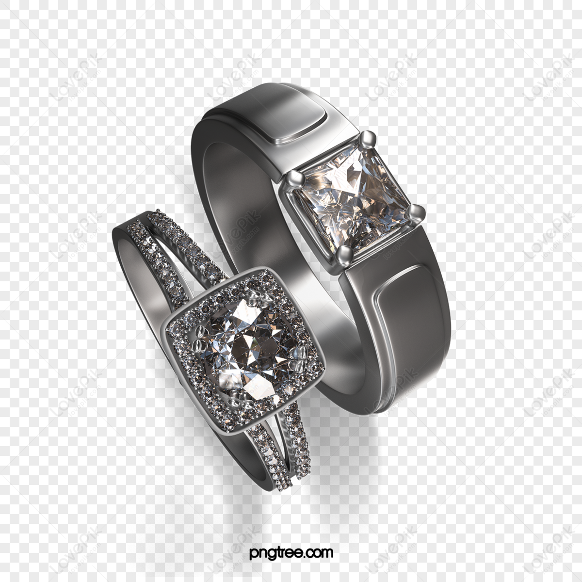 princess square diamond wedding ring 3d element,gems,wedding rings png white transparent