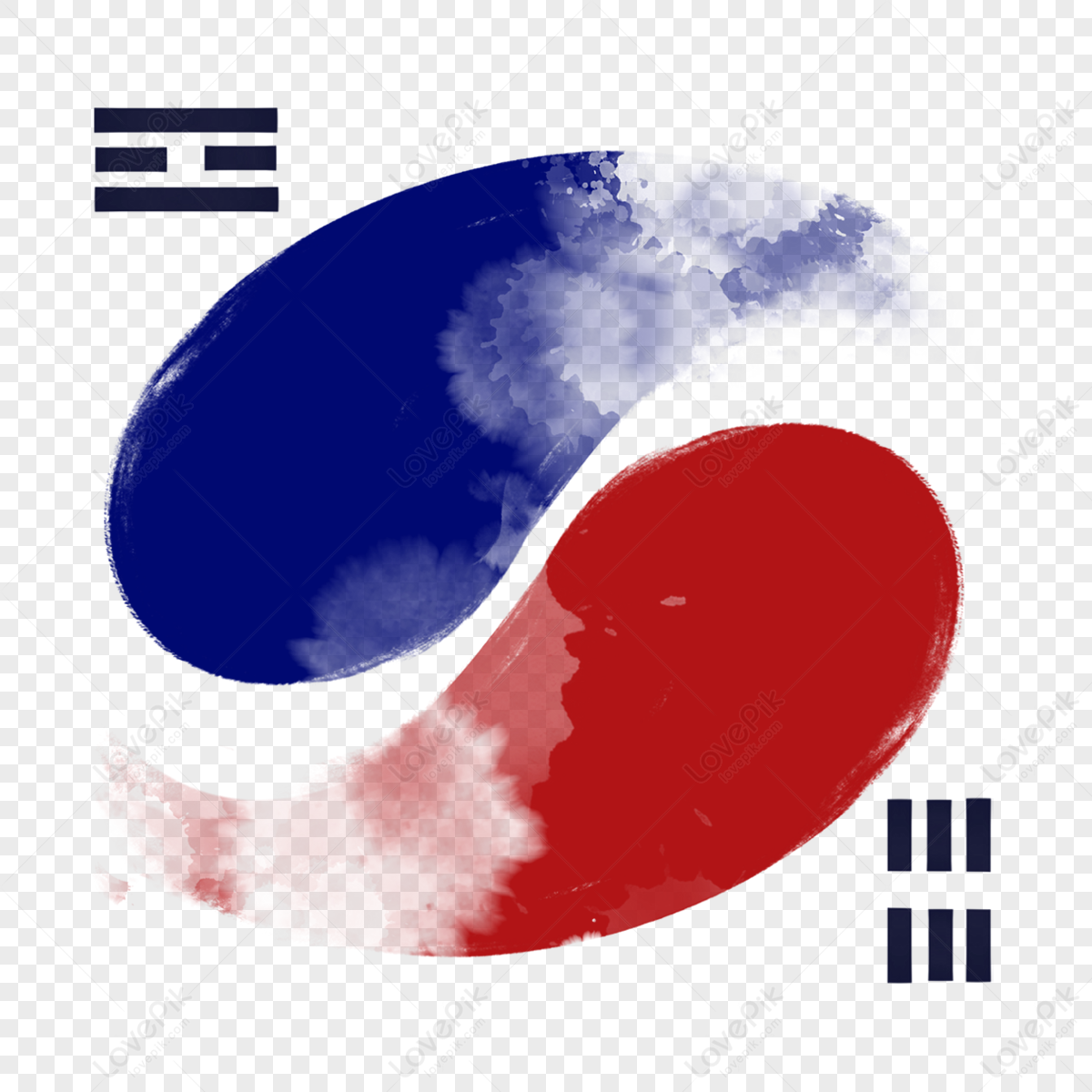 south korea flag yin yang polar water color block,textile,card png free download