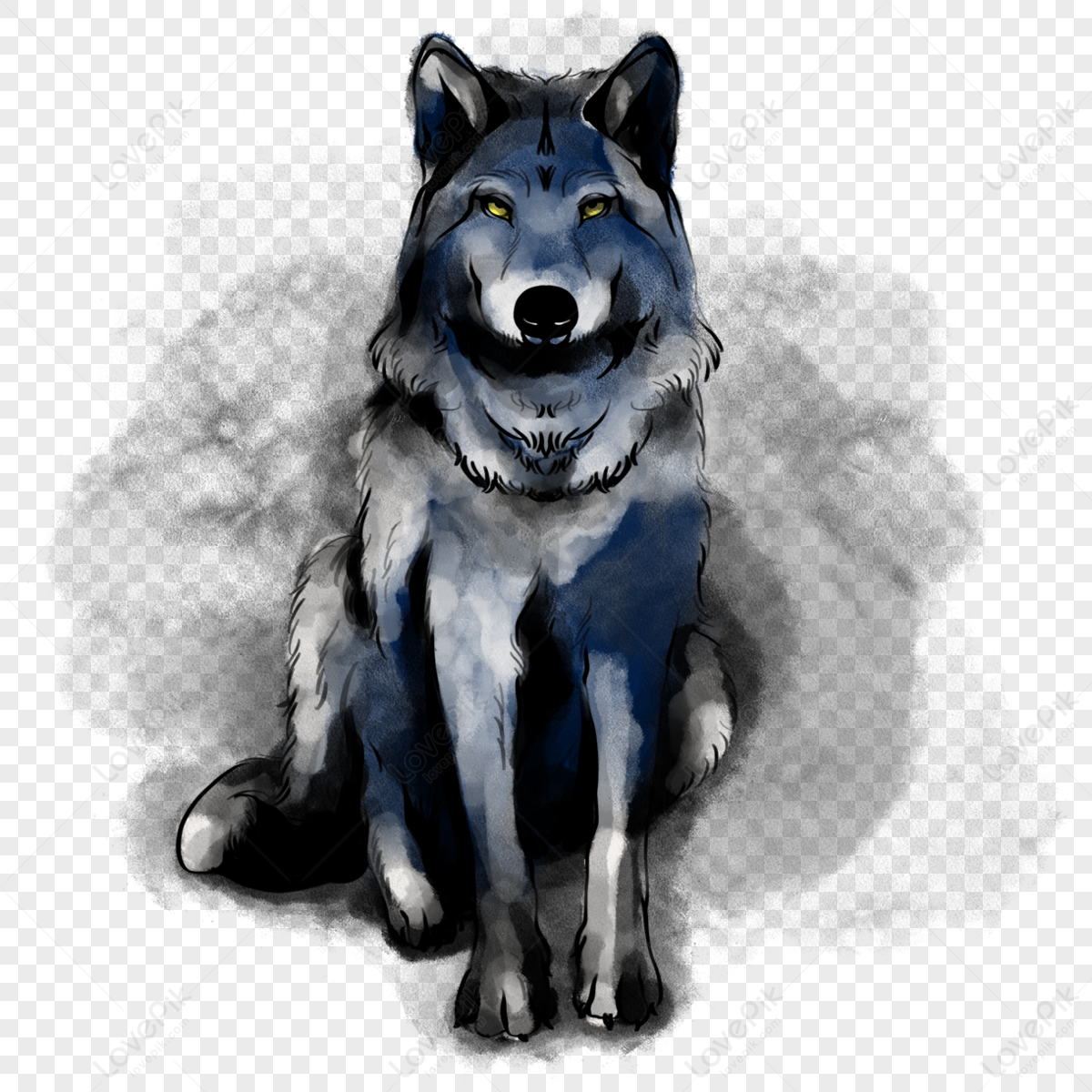 Blue hand painted watercolor animal wolf,blue animals,anime png hd transparent image