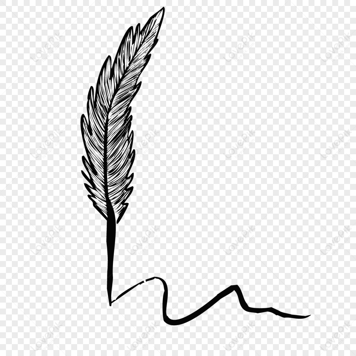 Cartoon black feather pen writing illustration,line,paint hand free png