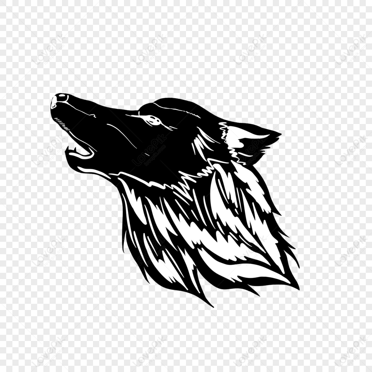 Cartoon Hand Drawn Black Wolf Head Illustration,hand In Hand ...