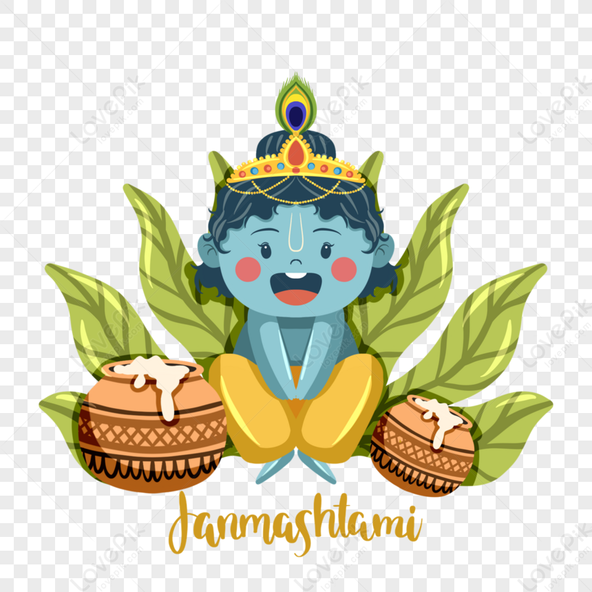 Cartoon Style Krishna Janmashtami Festival Character Elements,greetings ...