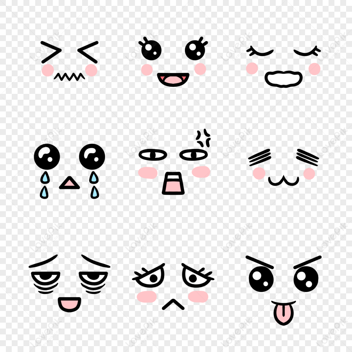 Cartoon Style Cute Social Emoticons,crying Face,angry Face,social ...