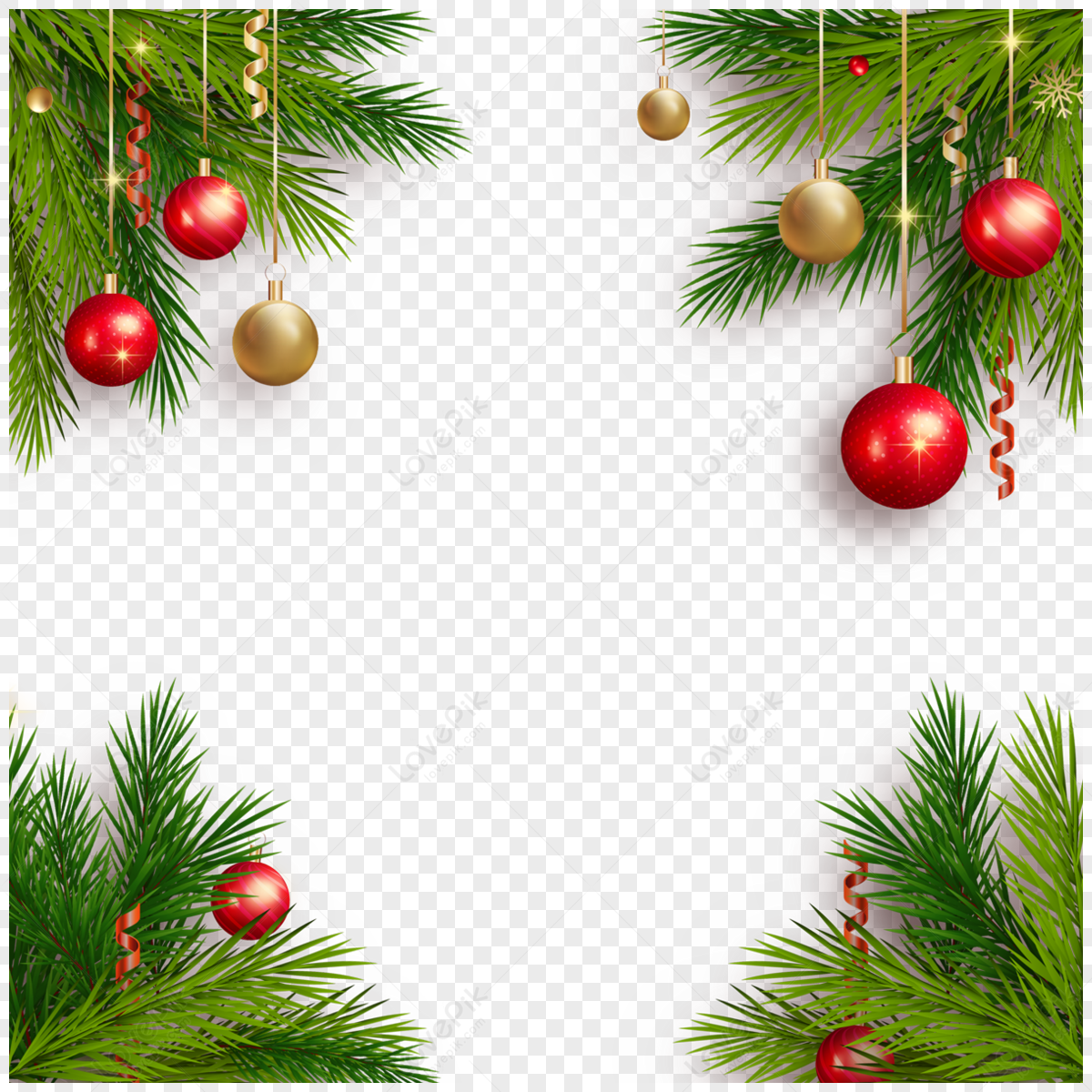 Christmas pine needles decoration hanging ball border,year,christmas frame png image
